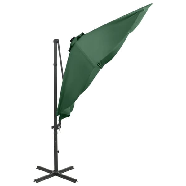 vidaXL Aurinkovarjo cantilever tolpalla ja LED-valoilla 300 cm vihreä