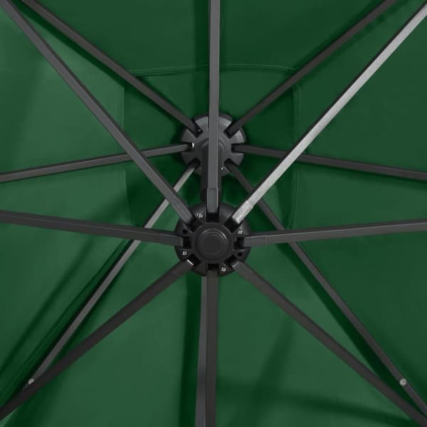 vidaXL Aurinkovarjo cantilever tolpalla ja LED-valoilla 300 cm vihreä