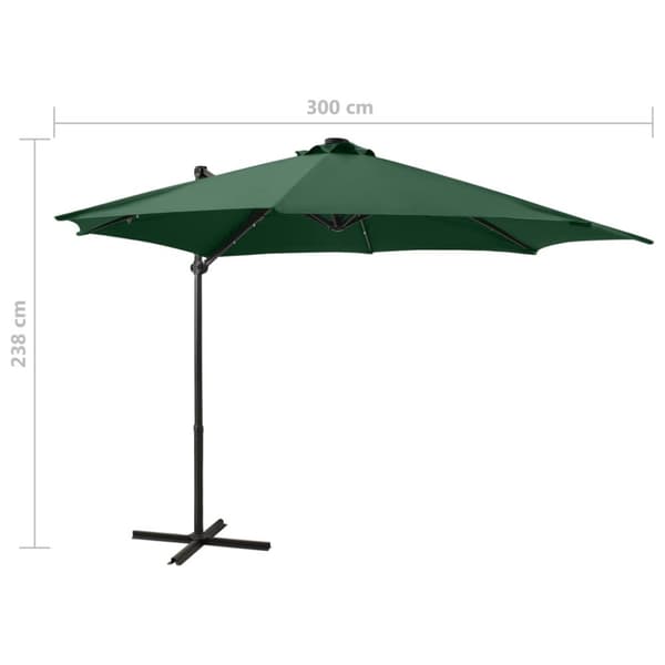 vidaXL Aurinkovarjo cantilever tolpalla ja LED-valoilla 300 cm vihreä