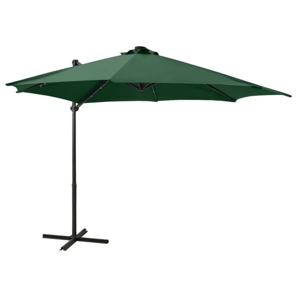 vidaXL Aurinkovarjo cantilever tolpalla ja LED-valoilla 300 cm vihreä