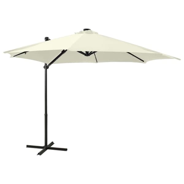 vidaXL hængeparasol med stang og LED-lys 300 cm sandfarvet