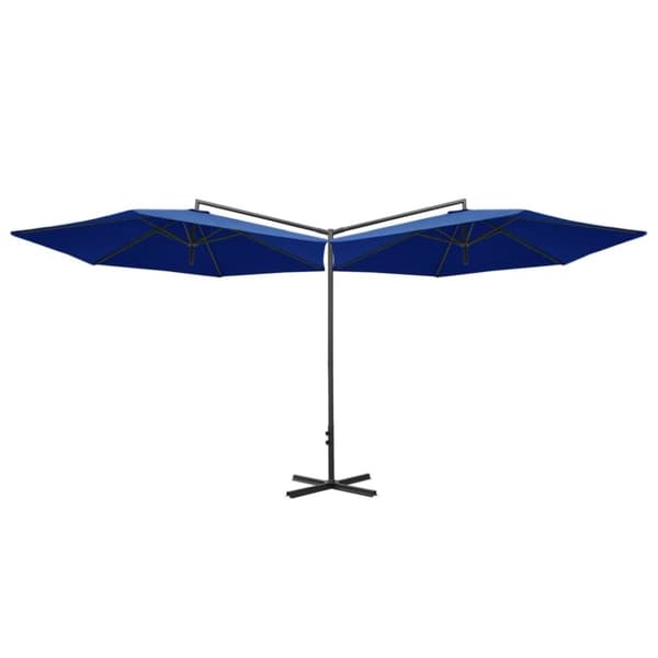 vidaXL dobbelt parasol 600 cm stålstang azurblå