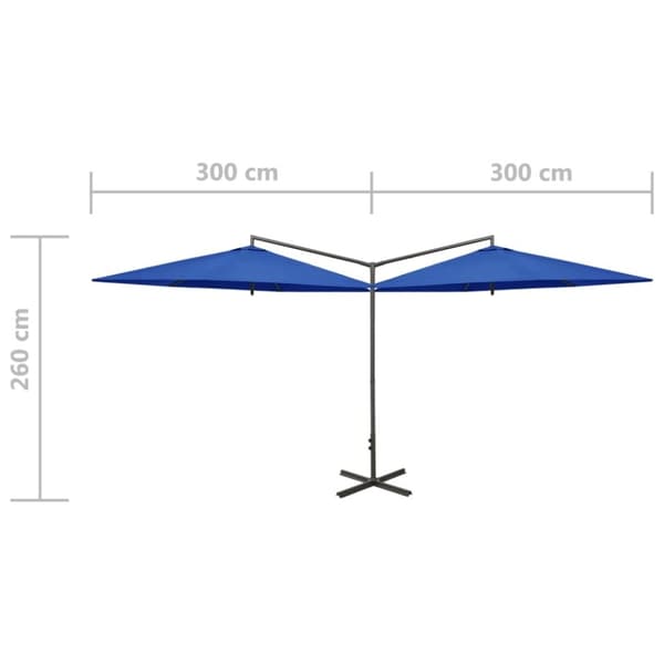 vidaXL dobbelt parasol 600 cm stålstang azurblå