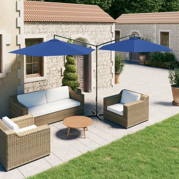 vidaXL dobbelt parasol 600 cm stålstang azurblå