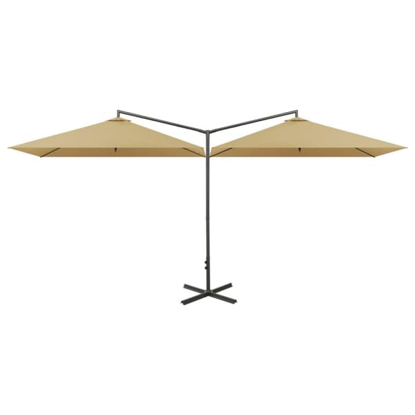 vidaXL Puutarhan tupla-aurinkovarjo terästolpalla 600x300 cm taupe
