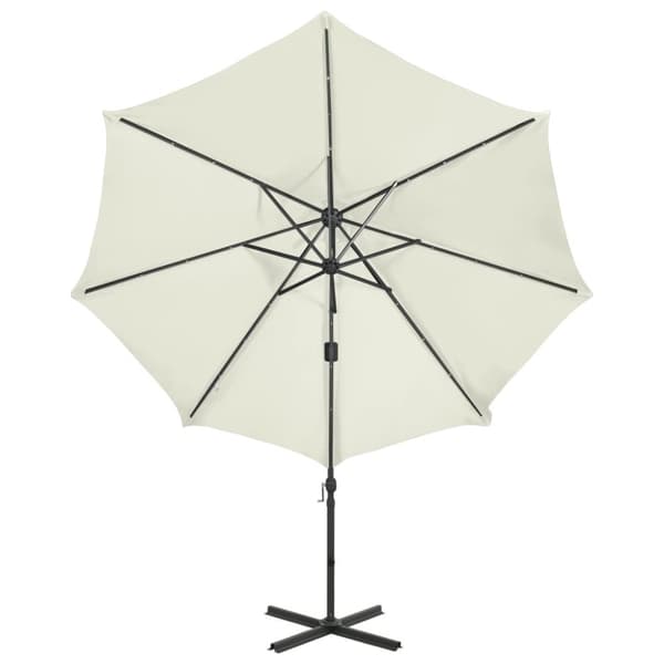 vidaXL Hengende hageparasoll med stang og LED-lys 300 cm sand