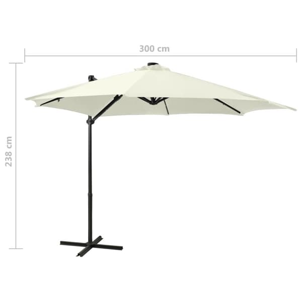 vidaXL Hengende hageparasoll med stang og LED-lys 300 cm sand