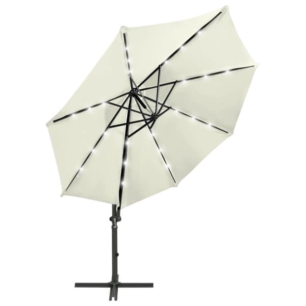 vidaXL Hengende hageparasoll med stang og LED-lys 300 cm sand