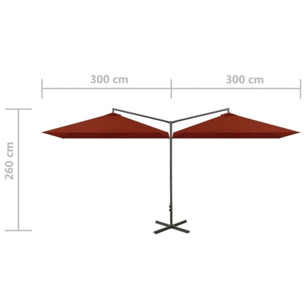 vidaXL Dobbel hageparasoll med stålstang terrakotta 600x300 cm