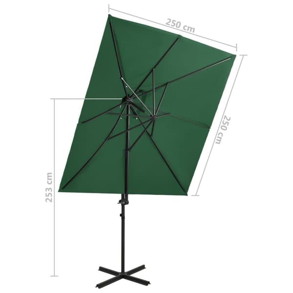vidaXL Hengende hageparasoll med dobbel topp grønn 250x250 cm