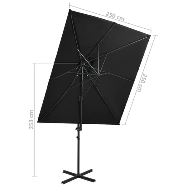 vidaXL Hengende hageparasoll med dobbel topp svart 250x250 cm