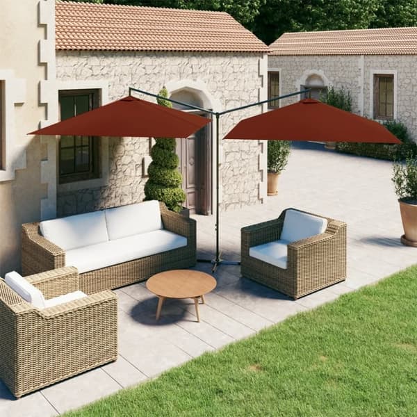 vidaXL dobbelt parasol 600x300 cm stålstang terracottafarvet