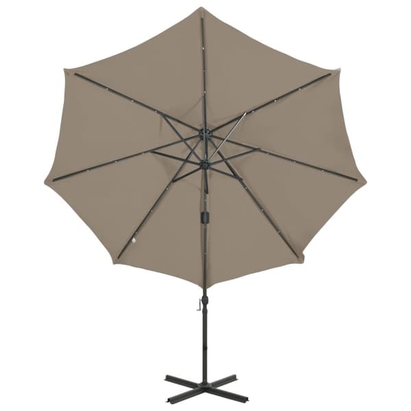 vidaXL hængeparasol med stang og LED-lys 300 cm gråbrun