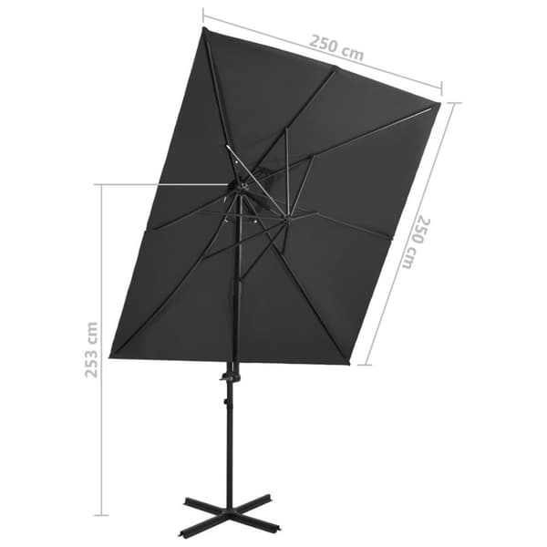 vidaXL Hengende hageparasoll med dobbel topp antrasitt 250x250 cm