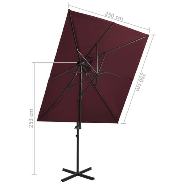 vidaXL Hengende hageparasoll med dobbel topp vinrød 250x250 cm