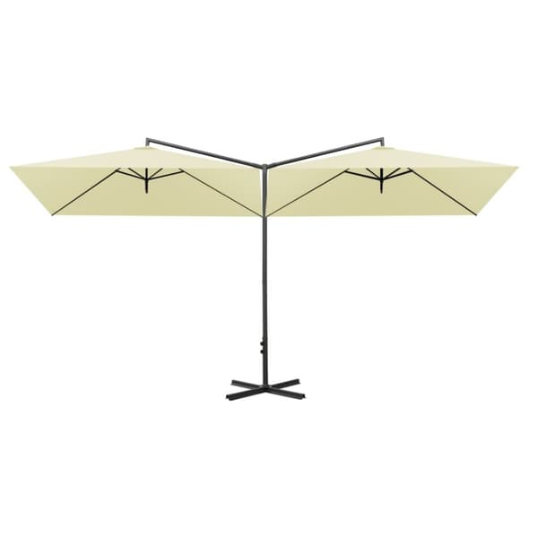 vidaXL Dubbelt parasoll med stålstång sandfärgat 600x300 cm