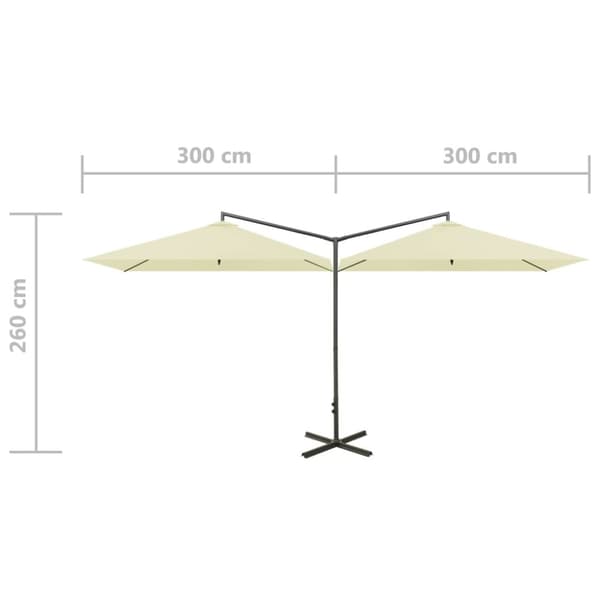 vidaXL Dubbelt parasoll med stålstång sandfärgat 600x300 cm