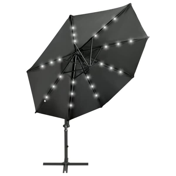 vidaXL Frihängande parasoll med stång och LED antracit 300 cm