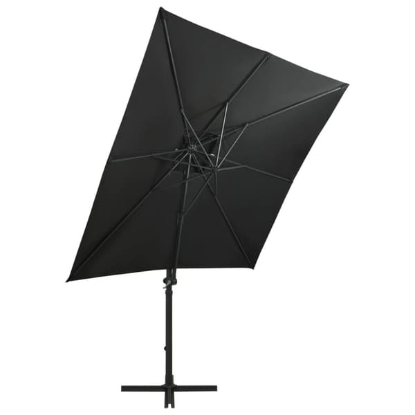 vidaXL Aurinkovarjo cantilever tolpalla ja LED-valoilla 250 cm musta