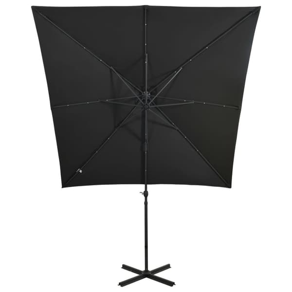 vidaXL Aurinkovarjo cantilever tolpalla ja LED-valoilla 250 cm musta