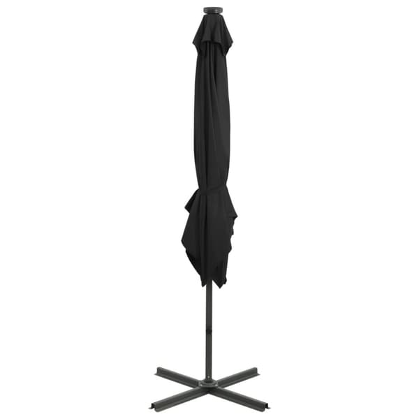 vidaXL Aurinkovarjo cantilever tolpalla ja LED-valoilla 250 cm musta