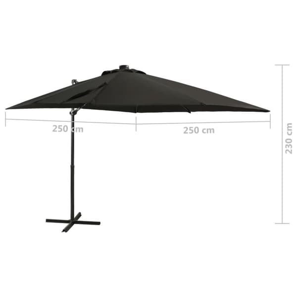 vidaXL Aurinkovarjo cantilever tolpalla ja LED-valoilla 250 cm musta
