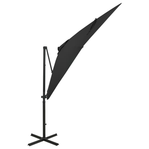 vidaXL Aurinkovarjo cantilever tolpalla ja LED-valoilla 250 cm musta