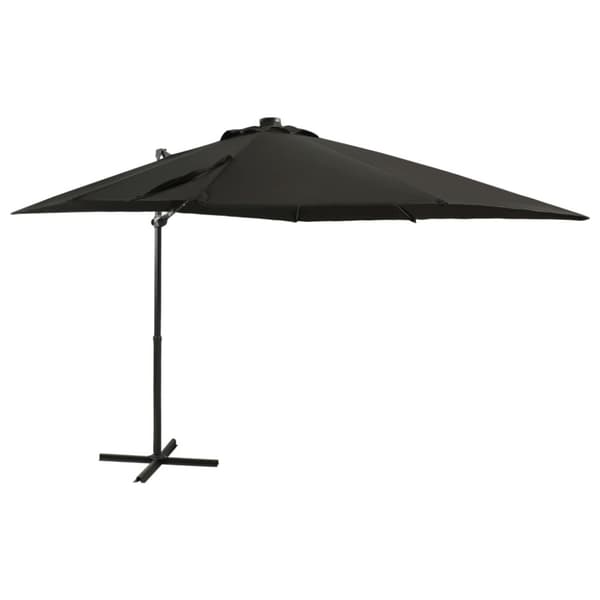 vidaXL Aurinkovarjo cantilever tolpalla ja LED-valoilla 250 cm musta