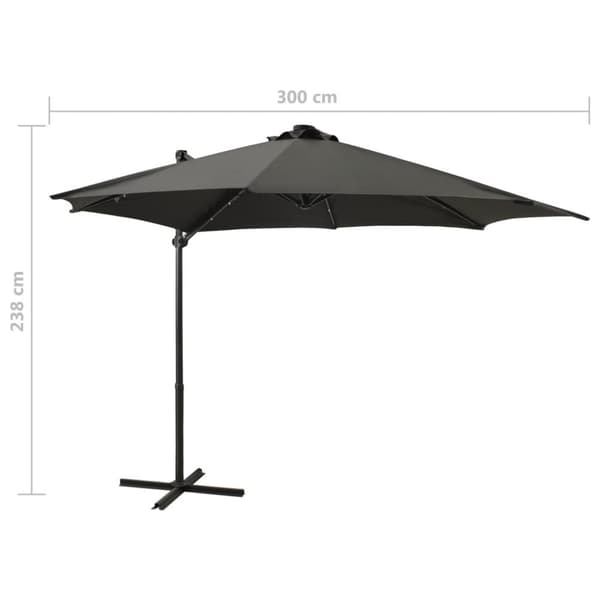 vidaXL Aurinkovarjo cantilever tolpalla ja LEDit 300 cm antrasiitti