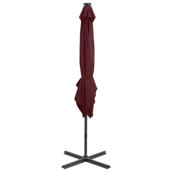 vidaXL Frihängande parasoll med stång och LED vinröd 250 cm
