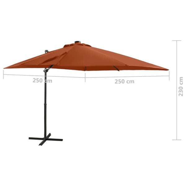 vidaXL Hengende hageparasoll med stang og LED-lys terrakotta 250 cm