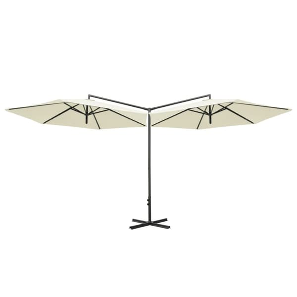 vidaXL dobbelt parasol med stålstang 600 cm sandfarvet