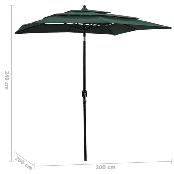 vidaXL parasol 2x2 m aluminiumsstang 3 niveauer grøn
