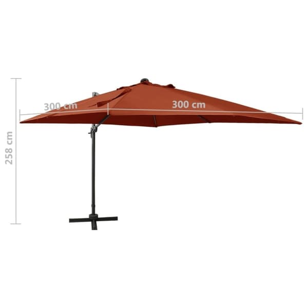 vidaXL Hengende hageparasoll med stang og LED-lys terrakotta 300 cm