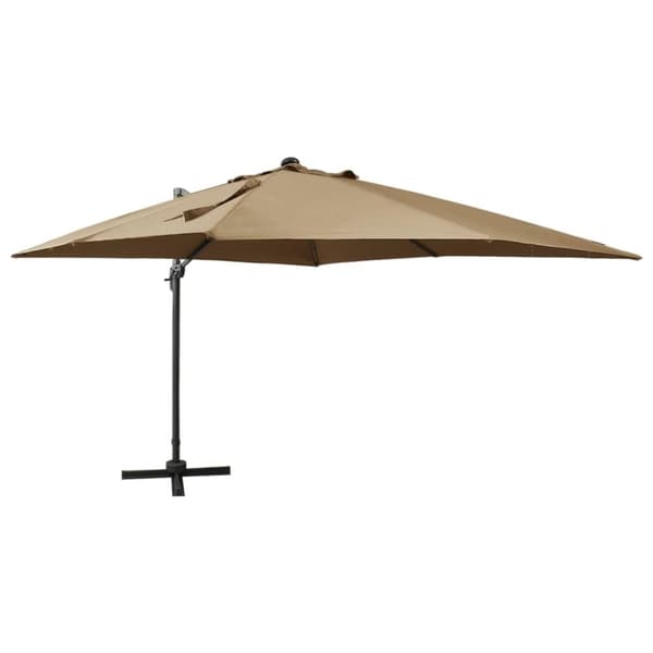 vidaXL Hengende hageparasoll med stang og LED-lys gråbrun 300 cm