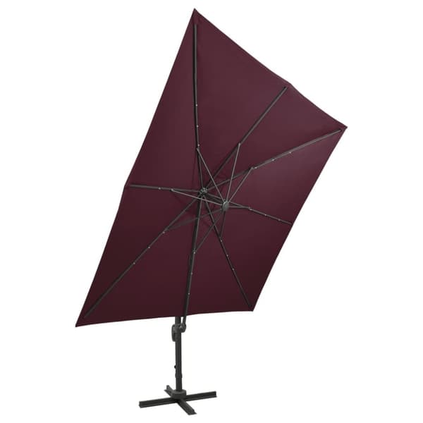 vidaXL Hengende hageparasoll med stang og LED-lys vinrød 300 cm