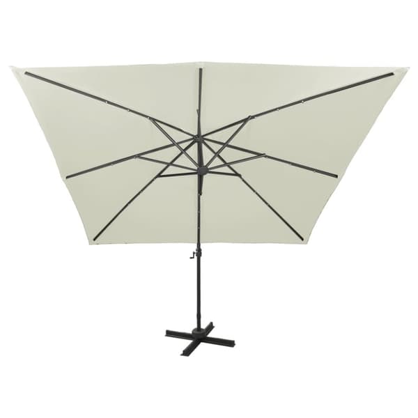 vidaXL Frihängande parasoll med stång och LED sand 300 cm
