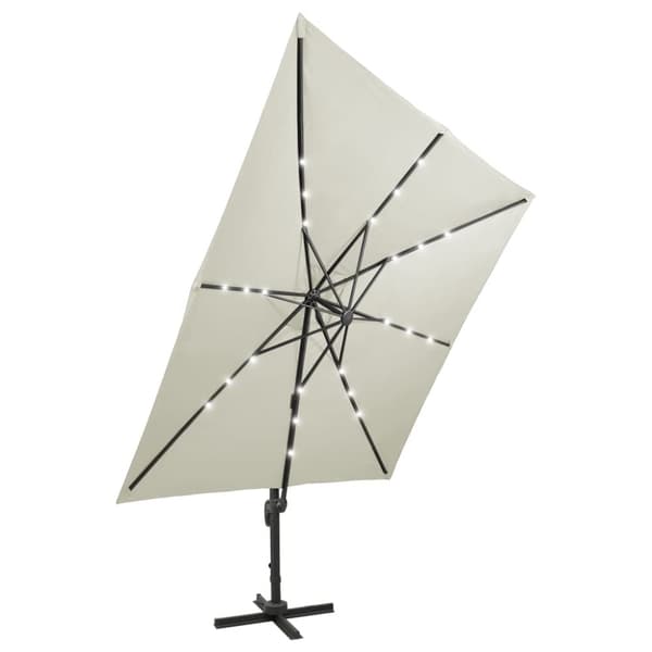 vidaXL Frihängande parasoll med stång och LED sand 300 cm