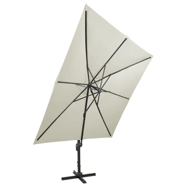 vidaXL Frihängande parasoll med stång och LED sand 300 cm
