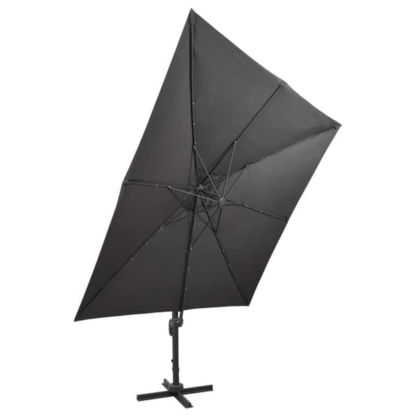 vidaXL hængeparasol med stang + LED-lys 300 cm antracitgrå