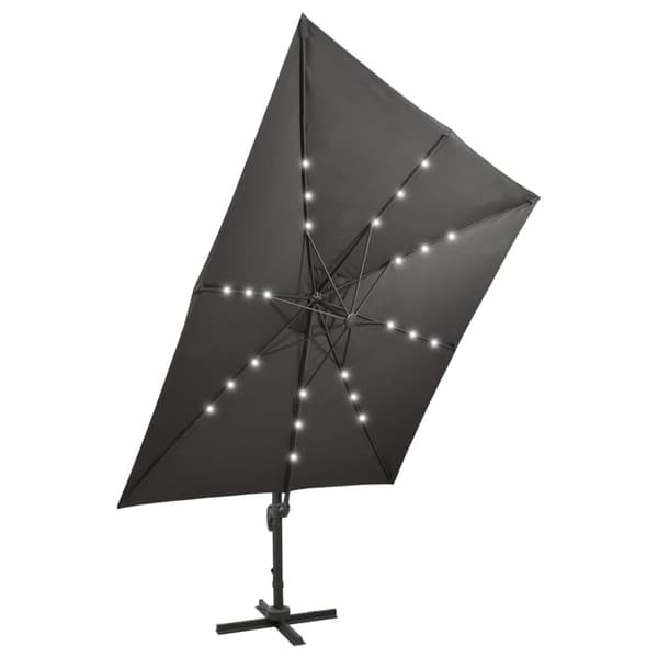 vidaXL hængeparasol med stang + LED-lys 300 cm antracitgrå
