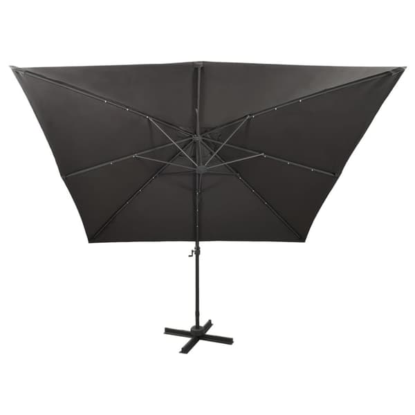vidaXL hængeparasol med stang + LED-lys 300 cm antracitgrå