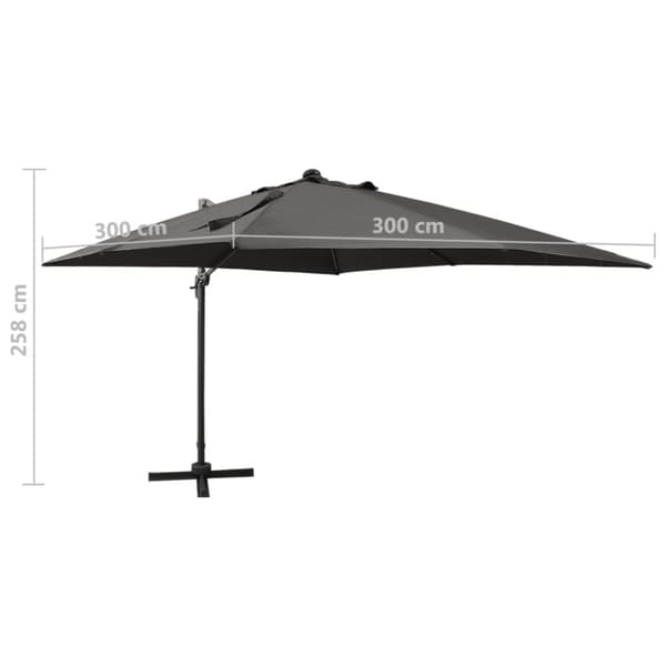 vidaXL hængeparasol med stang + LED-lys 300 cm antracitgrå