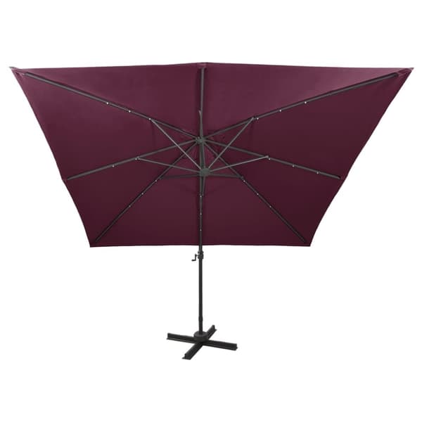 vidaXL Aurinkovarjo cantilever tolpalla ja LEDit 300 cm viininpunainen