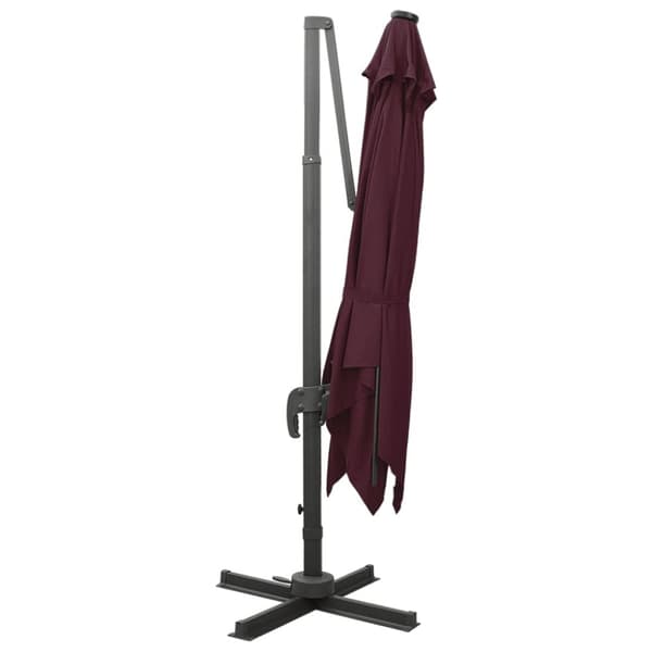 vidaXL Aurinkovarjo cantilever tolpalla ja LEDit 300 cm viininpunainen