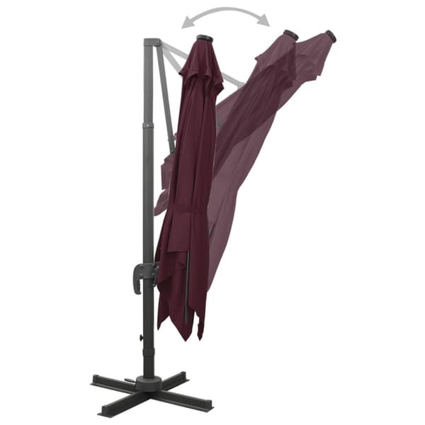 vidaXL Aurinkovarjo cantilever tolpalla ja LEDit 300 cm viininpunainen
