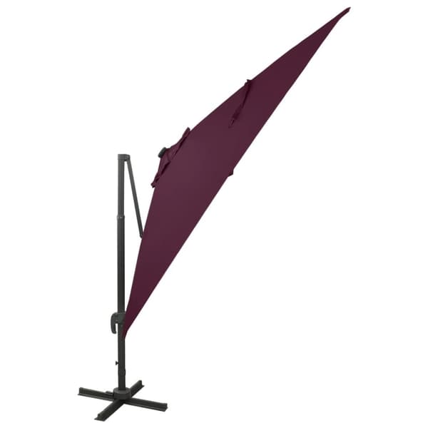 vidaXL Aurinkovarjo cantilever tolpalla ja LEDit 300 cm viininpunainen