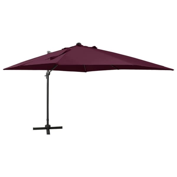 vidaXL Aurinkovarjo cantilever tolpalla ja LEDit 300 cm viininpunainen