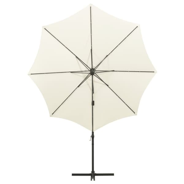 vidaXL Hengende hageparasoll med stang og LED-lys 300 cm sand