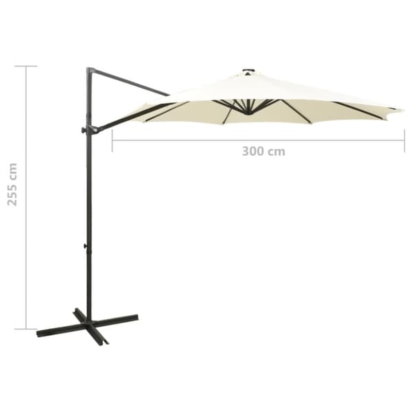 vidaXL Hengende hageparasoll med stang og LED-lys 300 cm sand